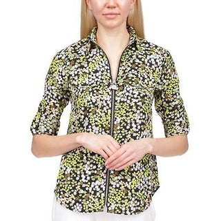 Michael Kors Floral-Print Zip Shirt Brt Limeade PL