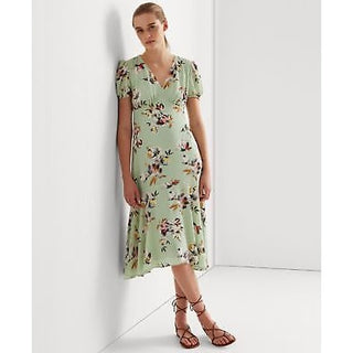 Lauren Ralph Lauren Floral Crepe Puff-Sleeve Dress Sagepink Multi 16
