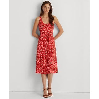 Lauren Ralph Lauren Floral Tie-Front Jersey Dress Tomatocream 14
